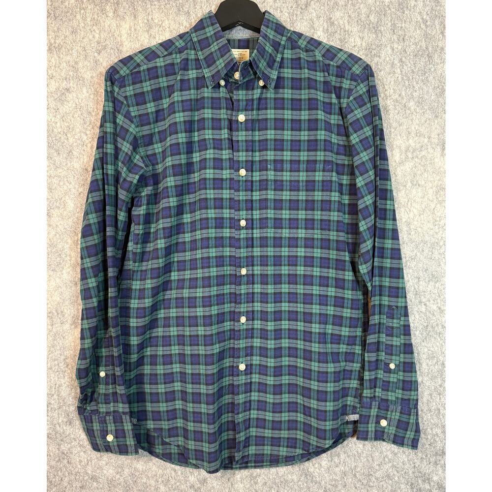 J. Crew 2 Ply 100% Cotton Green Blue Plain Button Down - Small